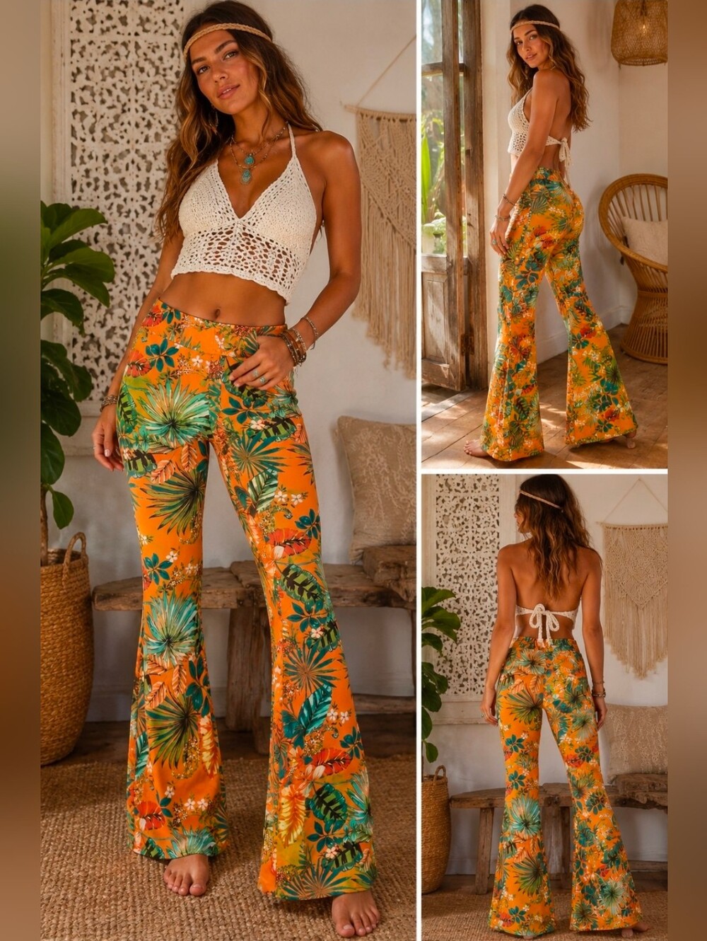 noflik High Waisted Flares in Tropical Orange SZ XXL